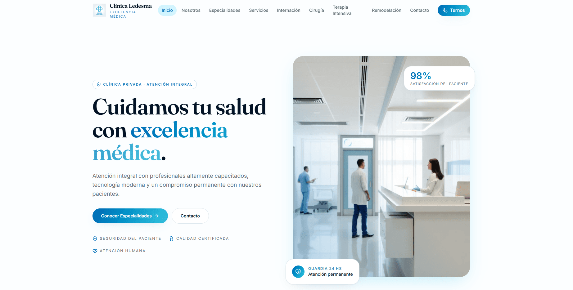 Captura de pantalla del sitio de Clínica Ledesma