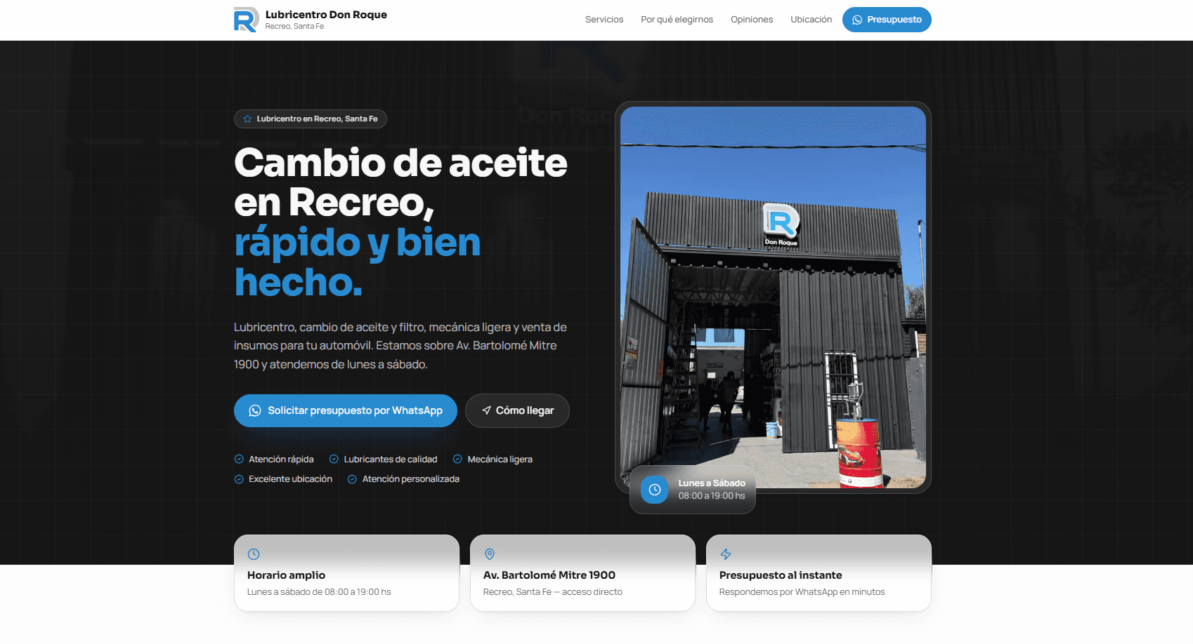 Captura de pantalla del sitio de Lubricentro Don Roque